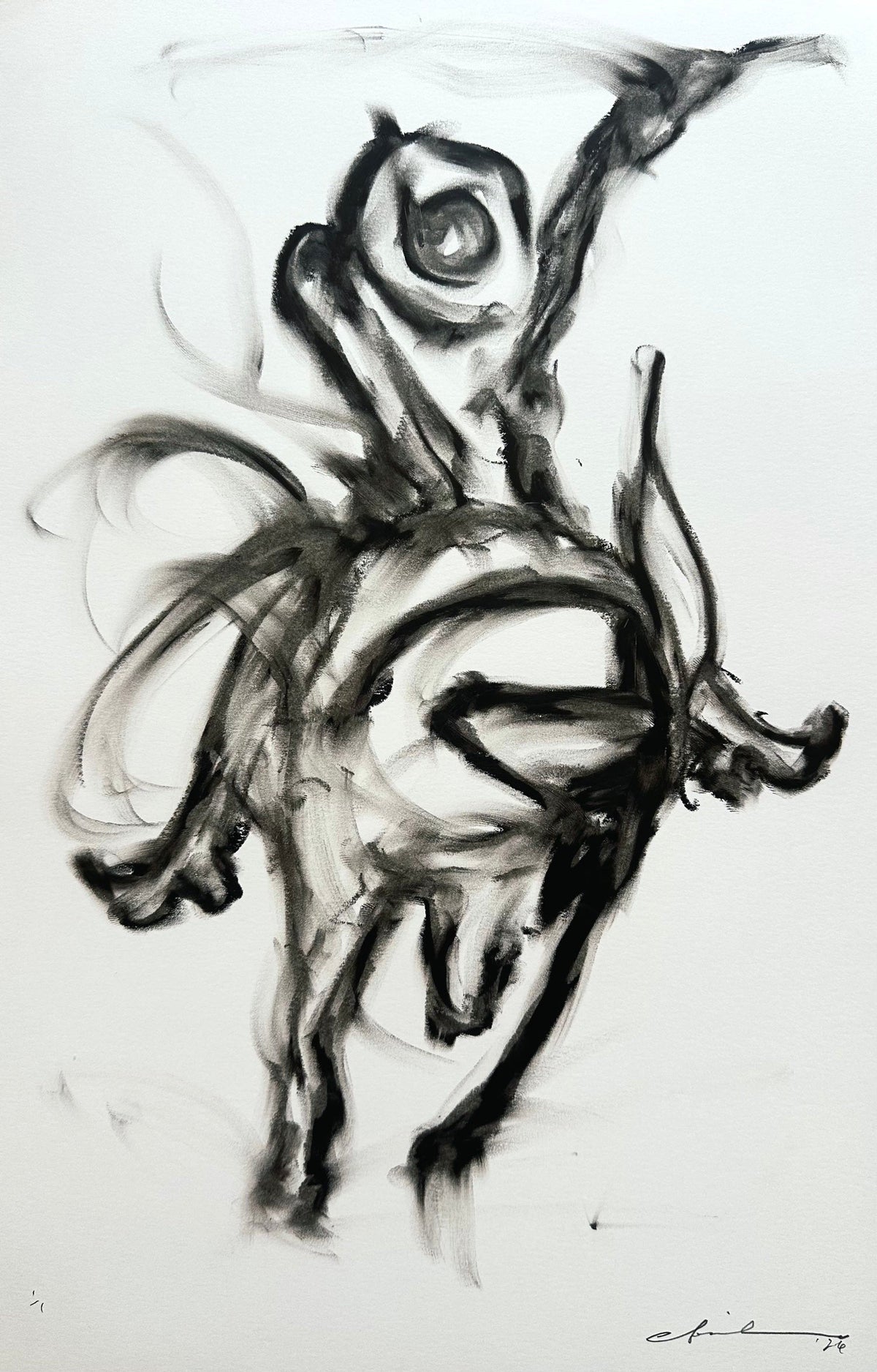 No bucks given, black oil pastel bull rider