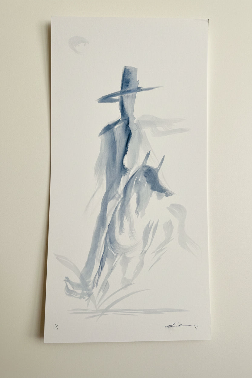Close-up of the Payne's grey cowboy and horse